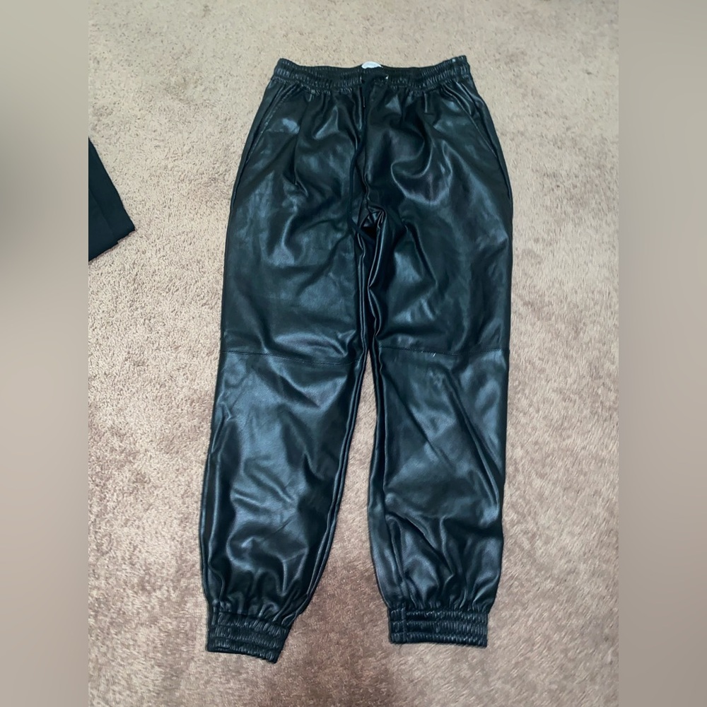 Black Leather Joggers